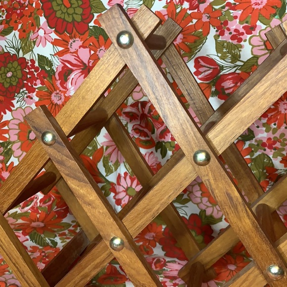 Vintage folding teakwood 6 bottle wine rack - Picture 2 of 6